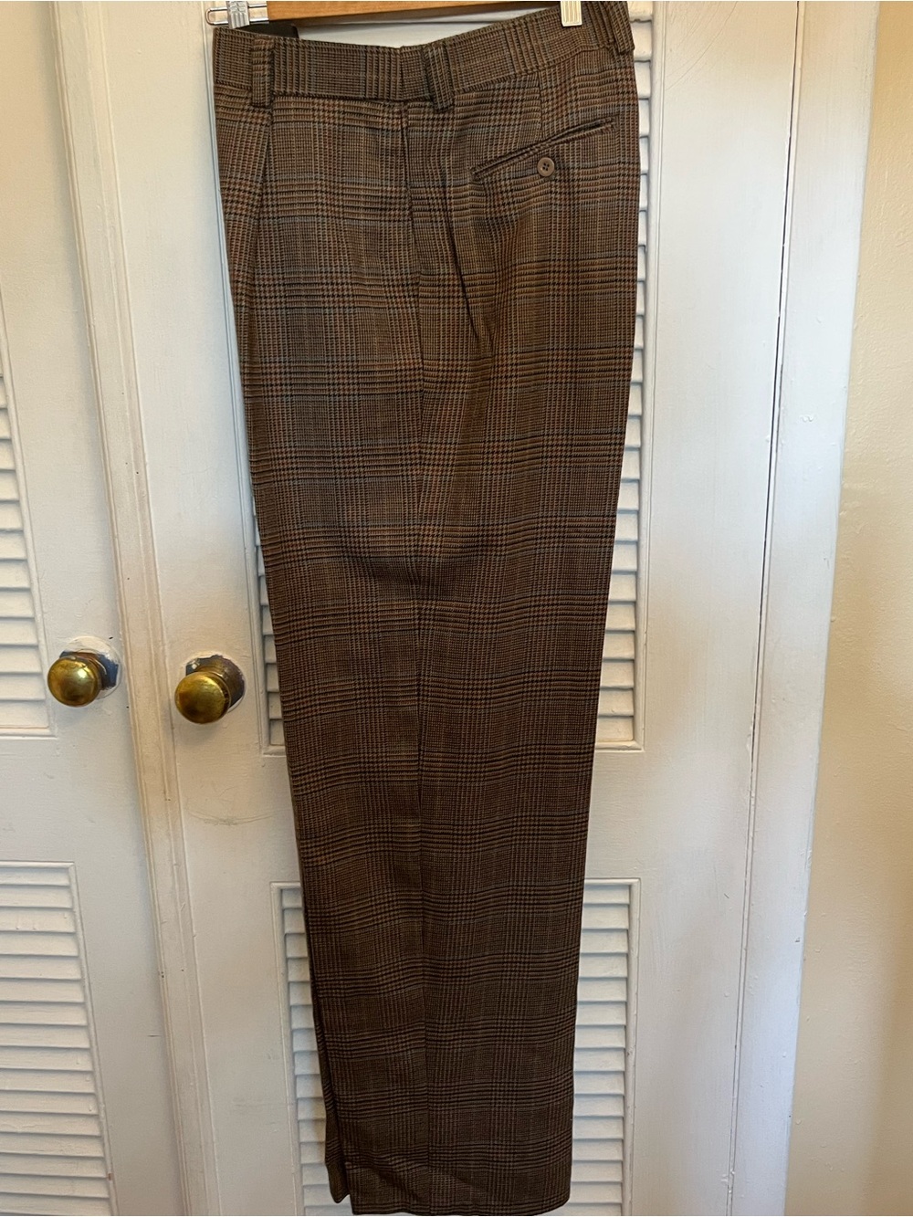 Inserch Icon Men’s 100% Wool Brown Plaid Dress Pants. Size 38 No Lining EUC